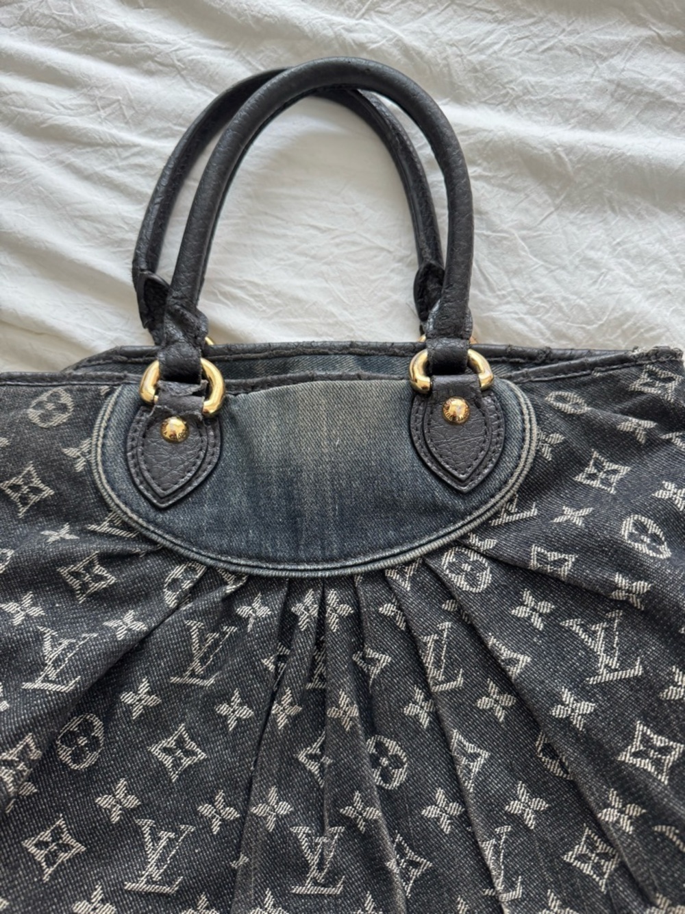 Louis VuittonBlack Monogram Denim Pleated Satchel - Picture 3 of 5